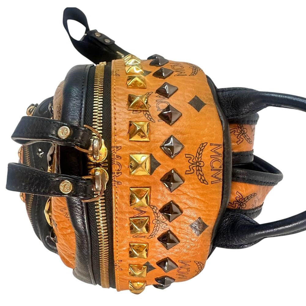 MCM Stark Studded Mini Backpack Cognac Visetos Black Leather Trim w/ COA - Picture 8 of 16